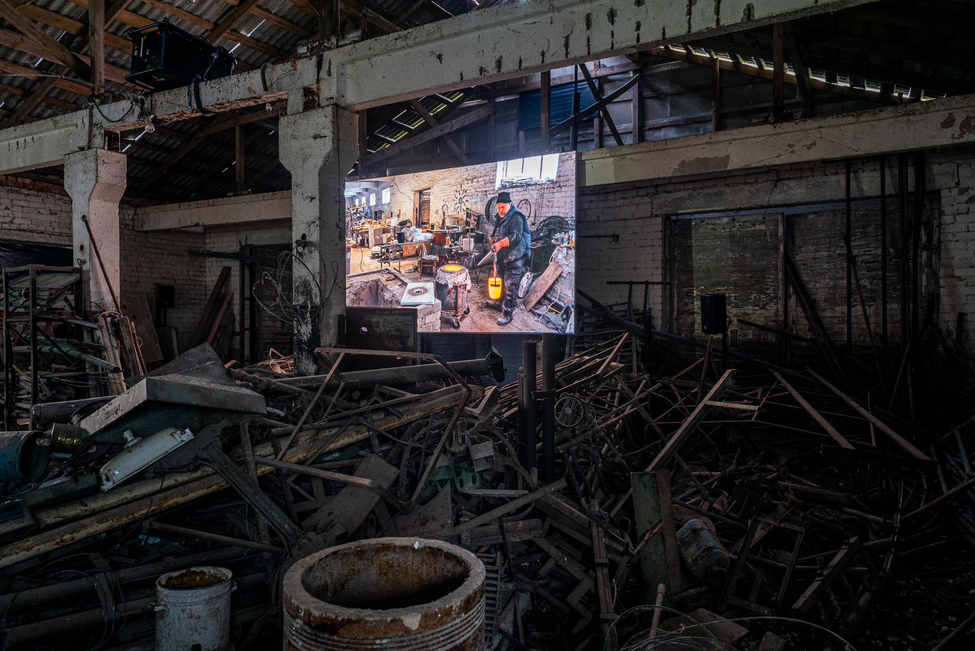 Ferma installation — projection of the artist's foundry