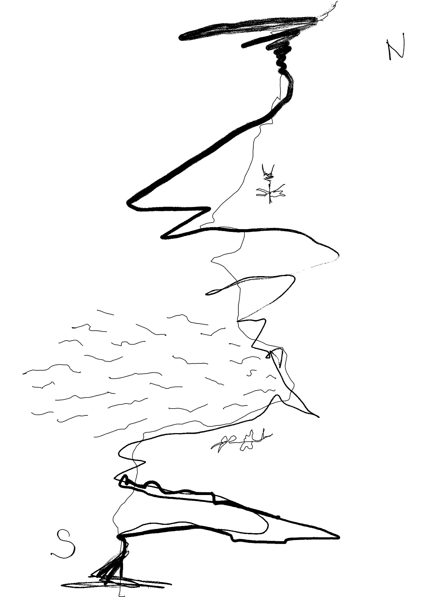 Line drawing of a coastline, north to south