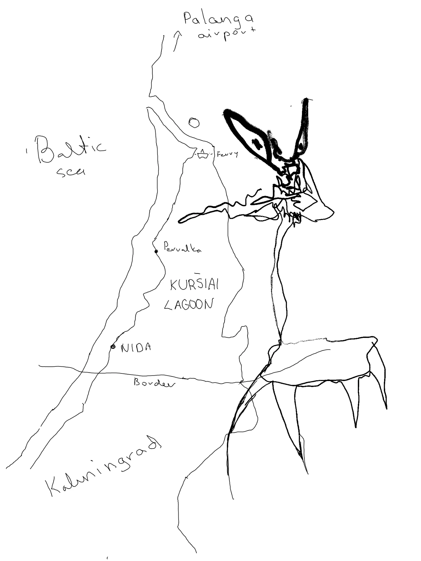 Line drawing map of the Curonian Spit